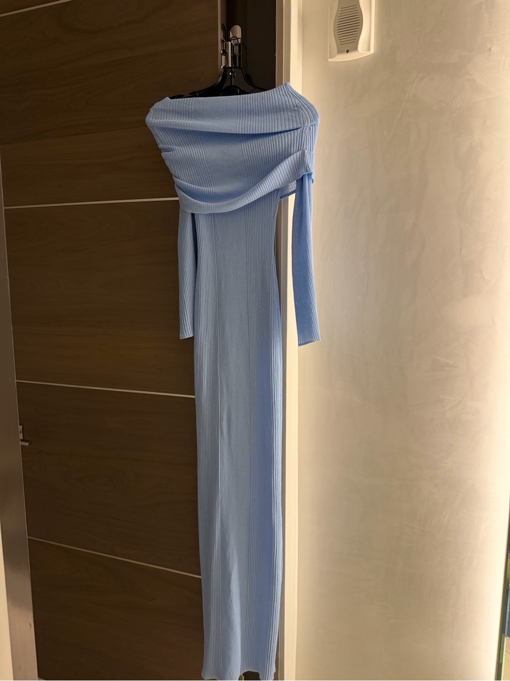 SER.O.YA Off-Shoulder Ribbed Maxi Dress - Light Blue